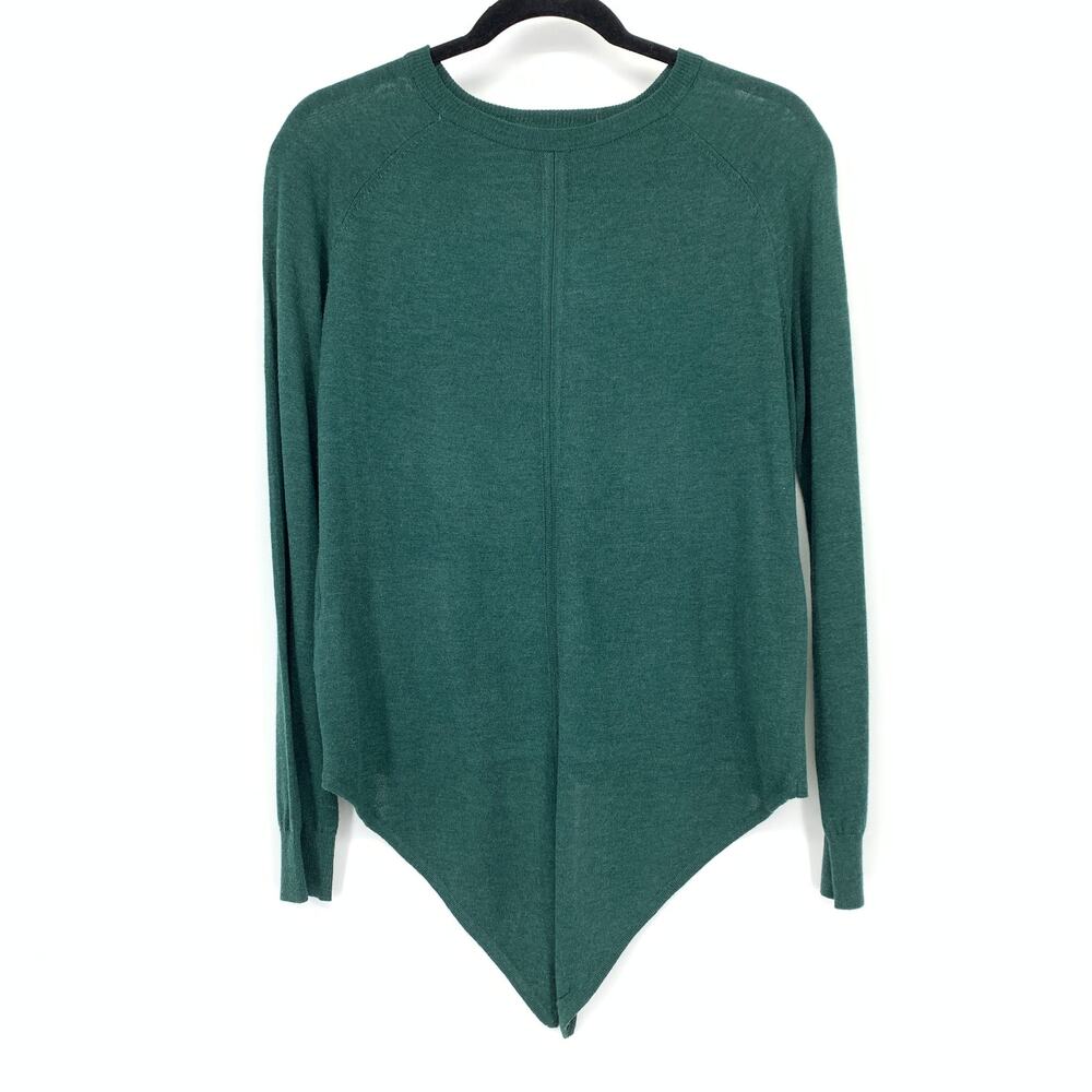 Mango Pullover Tie Front Sweater Womens Size XS Dark Green Crew Neck